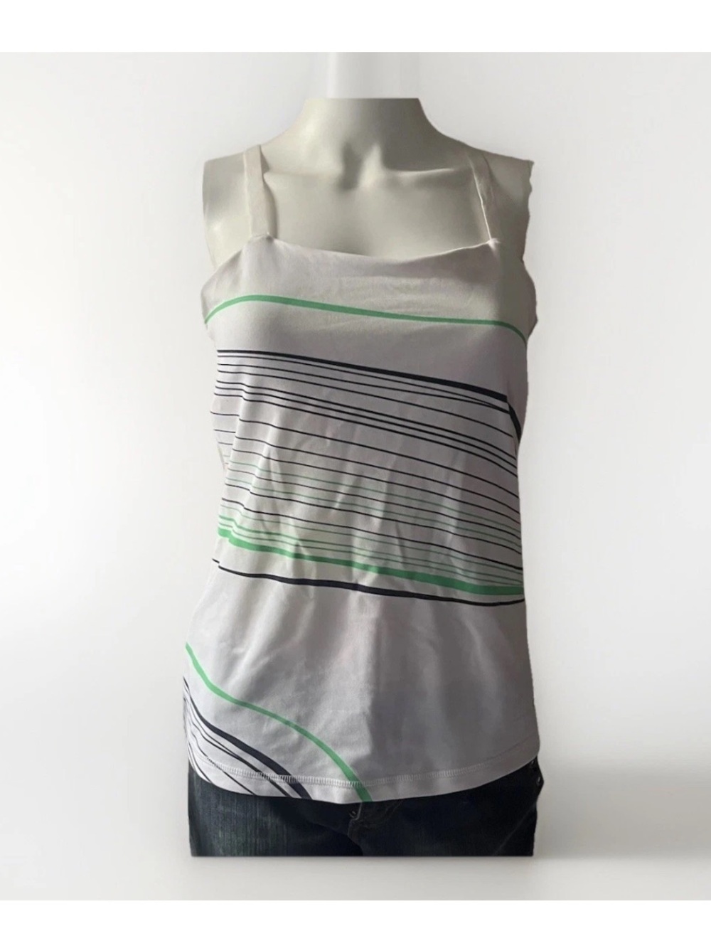 Adidas Striped White Tank Top US Small Built In Bra Climacool
